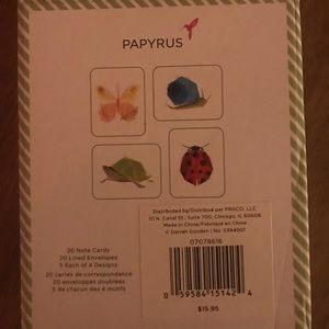Papyrus notecards with hummingbird stickers, envelopes, never used. Boxed.